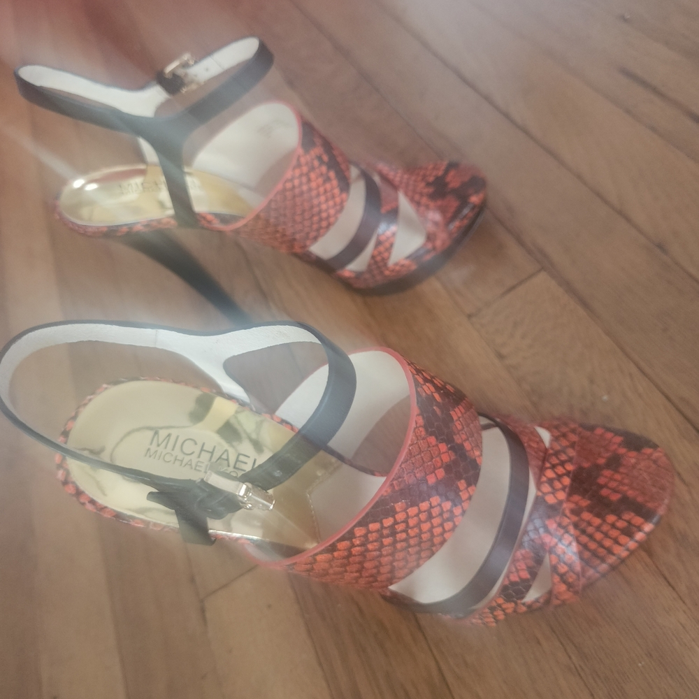 Michael Kors Red and Black Snake Print Heels - Picture 3 of 10